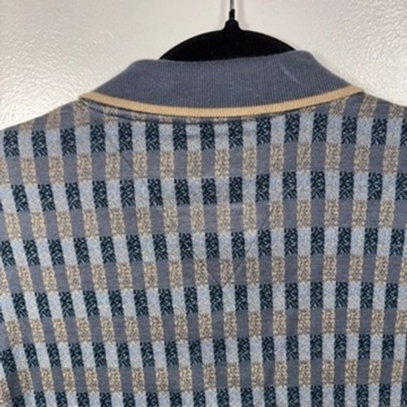 Vtg Bobby G Polo Shirt Mens Sz M Blue Geometric Pattern Short Sleeve Golf Cotton - Picture 6 of 6